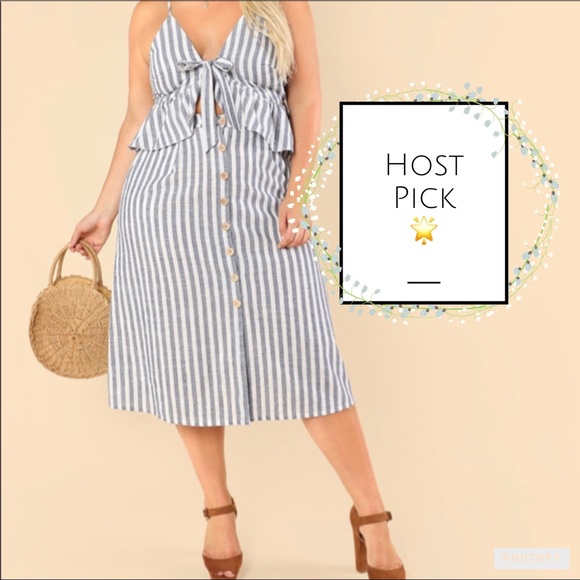 •NWT•1X-3X•SO CHIC•Striped A-line ButtonDetail Skirt•NEW• - Picture 1 of 8